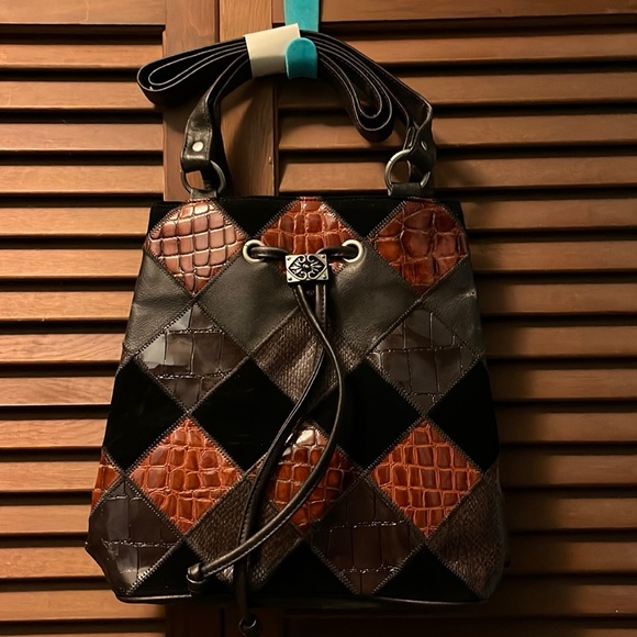 Patchwork drawstring bucket bag with companion wallet - Picture 1 of 7